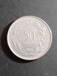 50 Kuruş 1973  Madeni Para. Eski Koleksiyon Madenî Para. Eski Para. Hatıra Para.