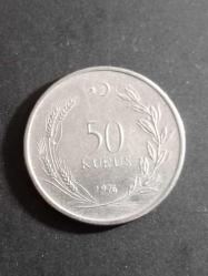 50 Kuruş 1976  Madeni Para. Eski Koleksiyon Madenî Para. Eski Para. Hatıra Para.