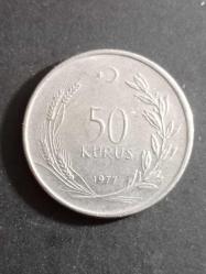50 Kuruş 1977  Madeni Para. Eski Koleksiyon Madenî Para. Eski Para. Hatıra Para.