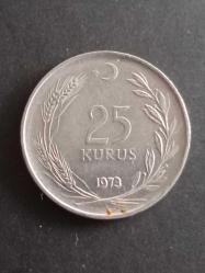 25 Kuruş 1973  Madeni Para. Eski Koleksiyon Madenî Para. Eski Para. Hatıra Para.