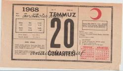 Kızılay Takvim Yaprağı - 20 Temmuz 1968