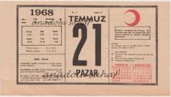 Kızılay Takvim Yaprağı - 21 Temmuz 1968