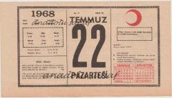 Kızılay Takvim Yaprağı - 22 Temmuz 1968