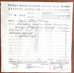 Efemera - Türkiye Çocuk Esirgeme Kurumu Bursa Merkezi - 1969 tarihli, yardım makbuzu - kitantik - kitaLog