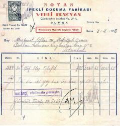 BURSA FATURA...................NOYAN İPEKLİ KUMAŞ FABRİKASI 1958...............MEHMET OFLAZ... ABDULLAH ÇINAR