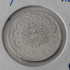 1293-19 GÜMÜŞ 5 KURUŞ SULTAN II. ABDÜLHAMİT DÖNEMİ ORİJİNAL NADİRİ ÇİL-ÇİLALTI 2023 KATALOK;600 DOLAR 1C2NN