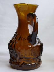 Antika Cam Sürahi ve Bardak Takımı - Antika Amber Renkli Cam Sürahi Seti