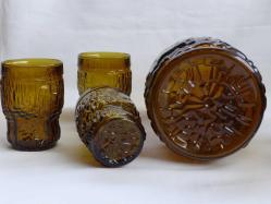 Antika Cam Sürahi ve Bardak Takımı - Antika Amber Renkli Cam Sürahi Seti