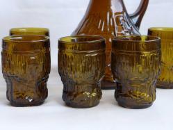 Antika Cam Sürahi ve Bardak Takımı - Antika Amber Renkli Cam Sürahi Seti