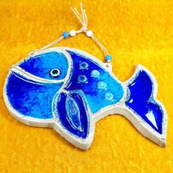 VINTAGE EL YAPIMI MİNELİ SERAMİK BALIK NAZARLIK PANO