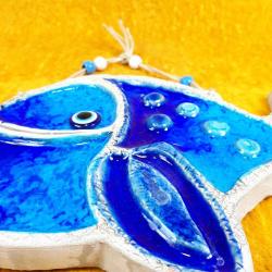 VINTAGE EL YAPIMI MİNELİ SERAMİK BALIK NAZARLIK PANO