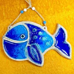 VINTAGE EL YAPIMI MİNELİ SERAMİK BALIK NAZARLIK PANO