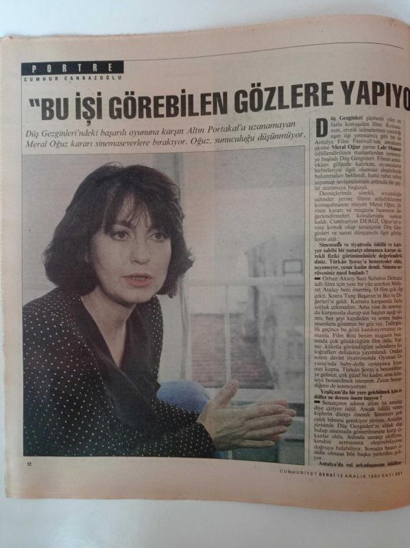 Cumhuriyet Dergi Gazetesi 13 Aralık 1992 Meral Oğuz Fotoğrafı  