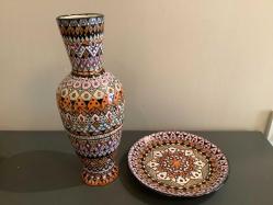 EL BOYAMA TAKIM SERAMİK VAZO VE TABAK