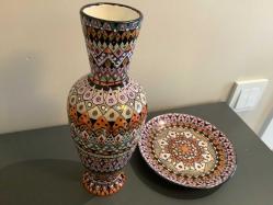 EL BOYAMA TAKIM SERAMİK VAZO VE TABAK