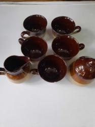 VİNTAGE FRANSIZ SERAMİK FİNCAN TAKIMI 5 Lİ 7 PARÇA