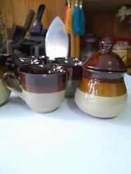 VİNTAGE FRANSIZ SERAMİK FİNCAN TAKIMI 5 Lİ 7 PARÇA