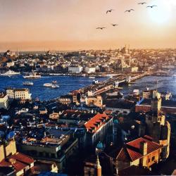 VINTAGE GALATADAN İSTANBUL PANORAMİK MANZARA DURALİT ÜZERİNE BASKI POSTER RESİM