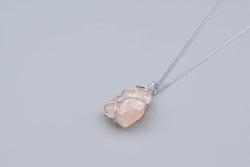 Hakiki Doğal Pembe Kuvars Taşı Kolye Ucu 001