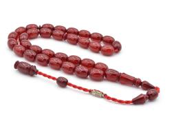 Antika - Ahmet Emin İmzalı Osmanlı Vişne Rengi Sıkma Kehribar Tesbih - kitantik - kitaLog