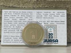 2022 - Türk Dünyası Kültür Başkenti Bursa Hatıra Parası Bronz üzeri Altın Kaplama - Sertifikalı - Çil