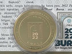 2022 - Türk Dünyası Kültür Başkenti Bursa Hatıra Parası Bronz üzeri Altın Kaplama - Sertifikalı - Çil