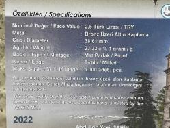 2022 - Türk Dünyası Kültür Başkenti Bursa Hatıra Parası Bronz üzeri Altın Kaplama - Sertifikalı - Çil