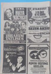 Gazino Reklamları Gazetesi 11ocak 1983 Hülya Koçyigit ,İbrahim Tatlıses Sezen Ajsu ,Ateş Böceği Ercan,Mazhar Fuat Özkan,Hüner Coşkuner,Kaldırım Serçesi,Tuncay özinel tiyatrosu Ferhan Şensoy un Aşkın Gözüne Gözlükhâlâ imar affı peşindeler Diyarbakır hicret Apartmanı,Çakal Carlos Karşıyaka da ,Ermeni katiller işi acıttı, Şahbaz limited Şirketi,Gediz Ambalaj,Seba Tur,Asya tür,Duru Turizm,Mete,Arı kürk,Modjeans,Tantur reklamkarı