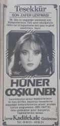 Gazino Reklamları Gazetesi 11ocak 1983 Hülya Koçyigit ,İbrahim Tatlıses Sezen Ajsu ,Ateş Böceği Ercan,Mazhar Fuat Özkan,Hüner Coşkuner,Kaldırım Serçesi,Tuncay özinel tiyatrosu Ferhan Şensoy un Aşkın Gözüne Gözlükhâlâ imar affı peşindeler Diyarbakır hicret Apartmanı,Çakal Carlos Karşıyaka da ,Ermeni katiller işi acıttı, Şahbaz limited Şirketi,Gediz Ambalaj,Seba Tur,Asya tür,Duru Turizm,Mete,Arı kürk,Modjeans,Tantur reklamkarı