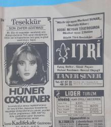 Gazino Reklamları Gazetesi 11ocak 1983 Hülya Koçyigit ,İbrahim Tatlıses Sezen Ajsu ,Ateş Böceği Ercan,Mazhar Fuat Özkan,Hüner Coşkuner,Kaldırım Serçesi,Tuncay özinel tiyatrosu Ferhan Şensoy un Aşkın Gözüne Gözlükhâlâ imar affı peşindeler Diyarbakır hicret Apartmanı,Çakal Carlos Karşıyaka da ,Ermeni katiller işi acıttı, Şahbaz limited Şirketi,Gediz Ambalaj,Seba Tur,Asya tür,Duru Turizm,Mete,Arı kürk,Modjeans,Tantur reklamkarı