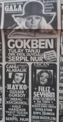 Gazino Reklamları Gazetesi 22 Ağustos 1975 Sevim Tuna,Berrin Özer ,Gökben,Hamiyet Yüceses,Berkant,Hayko,Filiz Seyhan,Salim Dündar,Nil Burak,Rezzan Yücel,Müzeyyen Senar,Çetin Alp,Açıklama tiyatrosu Necdet Tosun u anma gecesi