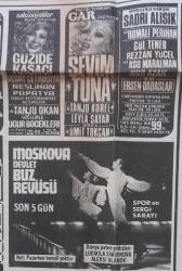 Gazino Reklamları Gazetesi 1 Haziran 1975 Sevim Tuna,Sadri Alışık, Ersen Dadaşlar,Miskova Devlet Buz Revüsü ,Tanju Okan,Gönül Yaxar,Nigar Ulueter,Efgan Efekan,Pakize Suda,Ömür Göksel,Uğur Böcekleri,Sevda Karaca,Serpil Nur,Kamuran Akkor,Güzide Kasacı,Hayko,Tanju Okan,Vedat Çetinkaya,Uğur Böcekleri,Peri Han,Gül Tener,Sevim Tuna,Leyla Sayar,Tanju Okan, İlham Gencer,