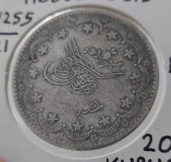 OSMANLI GÜMÜŞ 20 KURUŞ SULTAN II. ABDÜLMECİT 1255-21 ORİJİNAL ÇOK ÇOK TEMİZ 1UU2N NADİRDİR