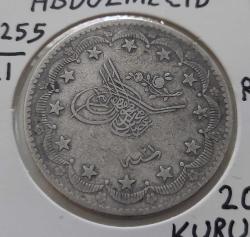 OSMANLI GÜMÜŞ 20 KURUŞ SULTAN II. ABDÜLMECİT 1255-21 ORİJİNAL ÇOK ÇOK TEMİZ 1UU2N NADİRDİR