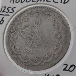 OSMANLI GÜMÜŞ 20 KURUŞ SULTAN II. ABDÜLMECİT 1255-6 ORİJİNAL ÇOK ÇOK TEMİZ BB2CC1 ÇOK NADİRDİR