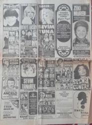 Gazino Reklamları Gazetesi Kasım 1977 Bülent Ersoy Behiye Aksoy,Sevim Tuna ,Zeki Müren,Kutlu Payaslı,Ayla Algan,Sevda Ferda, Huysuz Virjin ,Sevda Karaca,Göksel Arsoy,Filiz Akın ,Özdemir İlhan,Serpil Barlas,Beyaz Kelebekker,Nesrin Topkapı,Gönül Tansel,Gamze Öz ,Enis Fosforoğku,Meral Aydan ,Zeki Müren,Sevim Tuna,Sevim Tanürek,Nihal Köknar,Berkant,Fatma Belgen,Uğur Böcekleri,Selma Güneri ,Muzaffer Akgün, Bil Burak,Adnan Şensoy,Fatma Belgen,Serpil Örümcer,Elçin Soner,Berkant,Hayko Erol Büyükburç,Vedat Çetinjaya,Sezer Güvenirsin, Adnan Şener,Göksel Arsoy