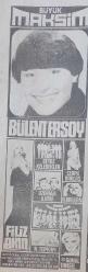Gazino Reklamları Gazetesi Kasım 1977 Bülent Ersoy Behiye Aksoy,Sevim Tuna ,Zeki Müren,Kutlu Payaslı,Ayla Algan,Sevda Ferda, Huysuz Virjin ,Sevda Karaca,Göksel Arsoy,Filiz Akın ,Özdemir İlhan,Serpil Barlas,Beyaz Kelebekker,Nesrin Topkapı,Gönül Tansel,Gamze Öz ,Enis Fosforoğku,Meral Aydan ,Zeki Müren,Sevim Tuna,Sevim Tanürek,Nihal Köknar,Berkant,Fatma Belgen,Uğur Böcekleri,Selma Güneri ,Muzaffer Akgün, Bil Burak,Adnan Şensoy,Fatma Belgen,Serpil Örümcer,Elçin Soner,Berkant,Hayko Erol Büyükburç,Vedat Çetinjaya,Sezer Güvenirsin, Adnan Şener,Göksel Arsoy