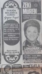 Gazino Reklamları Gazetesi Kasım 1977 Bülent Ersoy Behiye Aksoy,Sevim Tuna ,Zeki Müren,Kutlu Payaslı,Ayla Algan,Sevda Ferda, Huysuz Virjin ,Sevda Karaca,Göksel Arsoy,Filiz Akın ,Özdemir İlhan,Serpil Barlas,Beyaz Kelebekker,Nesrin Topkapı,Gönül Tansel,Gamze Öz ,Enis Fosforoğku,Meral Aydan ,Zeki Müren,Sevim Tuna,Sevim Tanürek,Nihal Köknar,Berkant,Fatma Belgen,Uğur Böcekleri,Selma Güneri ,Muzaffer Akgün, Bil Burak,Adnan Şensoy,Fatma Belgen,Serpil Örümcer,Elçin Soner,Berkant,Hayko Erol Büyükburç,Vedat Çetinjaya,Sezer Güvenirsin, Adnan Şener,Göksel Arsoy