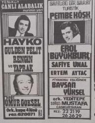 Gazino Reklamları Gazetesi Bebek Aşıyan Gönül Yazar ,Elçin Soner,Sevim Tuna,Sevim Tanürek,Behiye Aksoy,Serpil Örümcer,Vedat Çetinkaya,Bedri Ayseli,Tülay Karaca,Kutlu Payaslı,Nil Burak,Sevda ferdağ,Feri Cansek,Nur Azak,Sevda Karaca,Göksel Arsoy,Enis Fisfiriğku,Bahar Erden8z,Ahmet özhan,Tanju Okan,Nazan Şoray,Mine Zeren,Erol Büyükburç,Ayhan Özgün,Hayko,Anceli,Nihal Köknar,Nilgün Atılgan,Nejat Alp,Müjdat Gezen,Zeki Çetin,Ömür Göksel,Nuri Sesigüzel,Nazan Şoray,Leyla Sayar