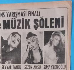 Gazino Reklamları Gazetesi 1980 Gönül Yazar,Neco,Nil Burak,Selçuk Ural,Seyyar Taner,Sezen Aksu,Suna Yıldızoğlu,Tolga Han Dans Grubu,Yunus Bülbül,Şey Gazetesi 1980 Türkiye Dans Yarışması Finali ,Derimod sonbaharı getirdi