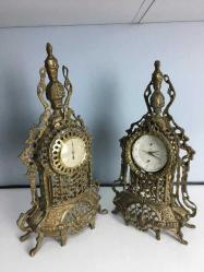 Antika Bronz Şömine Saat ve Termometre İkili Takım