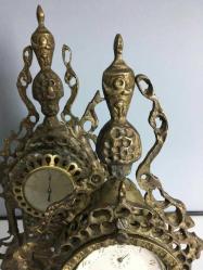 Antika Bronz Şömine Saat ve Termometre İkili Takım