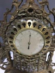 Antika Bronz Şömine Saat ve Termometre İkili Takım