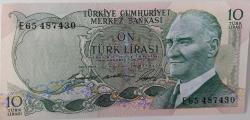 6.EMİSYON 1.TERTİP 10 TÜRK LİRASI E65487430 SERİ NOLU KAĞIT PARA ÇİL