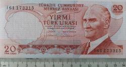 6.EMİSYON 4.TERTİP 20 TÜRK LİRASI I61 173315 SERİ NUMARALI KAĞIT PARA GÜZEL NUMARA ÇİL