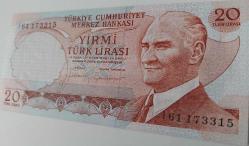 6.EMİSYON 4.TERTİP 20 TÜRK LİRASI I61 173315 SERİ NUMARALI KAĞIT PARA GÜZEL NUMARA ÇİL