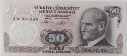 6.EMİSYON 2.TERTİP 50 TÜRK LİRASI J06 34 2444 SERİ NUMARALI KAĞIT PARA GÜZEL NUMARA ÇİL