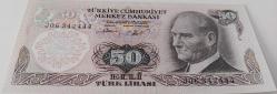 6.EMİSYON 2.TERTİP 50 TÜRK LİRASI J06 34 2444 SERİ NUMARALI KAĞIT PARA GÜZEL NUMARA ÇİL