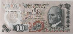 6.EMİSYON 1.TERTİP 100 TÜRK LİRASI C42 06 06 79 SERİ NUMARALI KAĞIT PARA GÜZEL NUMARA ÇİL