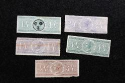 1866 İNGİLTERE Sömürgesi Hindistan Kraliçe Victoria Damgalı Fiskal 5 Adet Lot